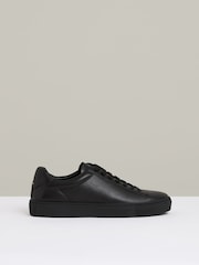Reiss All Black Finley Leather Low-Top Trainers - Image 1 of 5