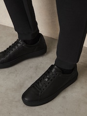 Reiss All Black Finley Leather Low-Top Trainers - Image 2 of 5