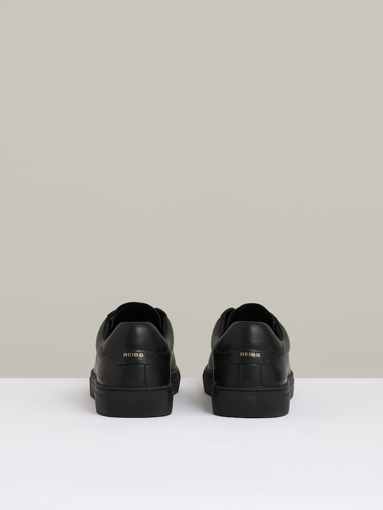Reiss All Black Finley Leather Low-Top Trainers - Image 5 of 5