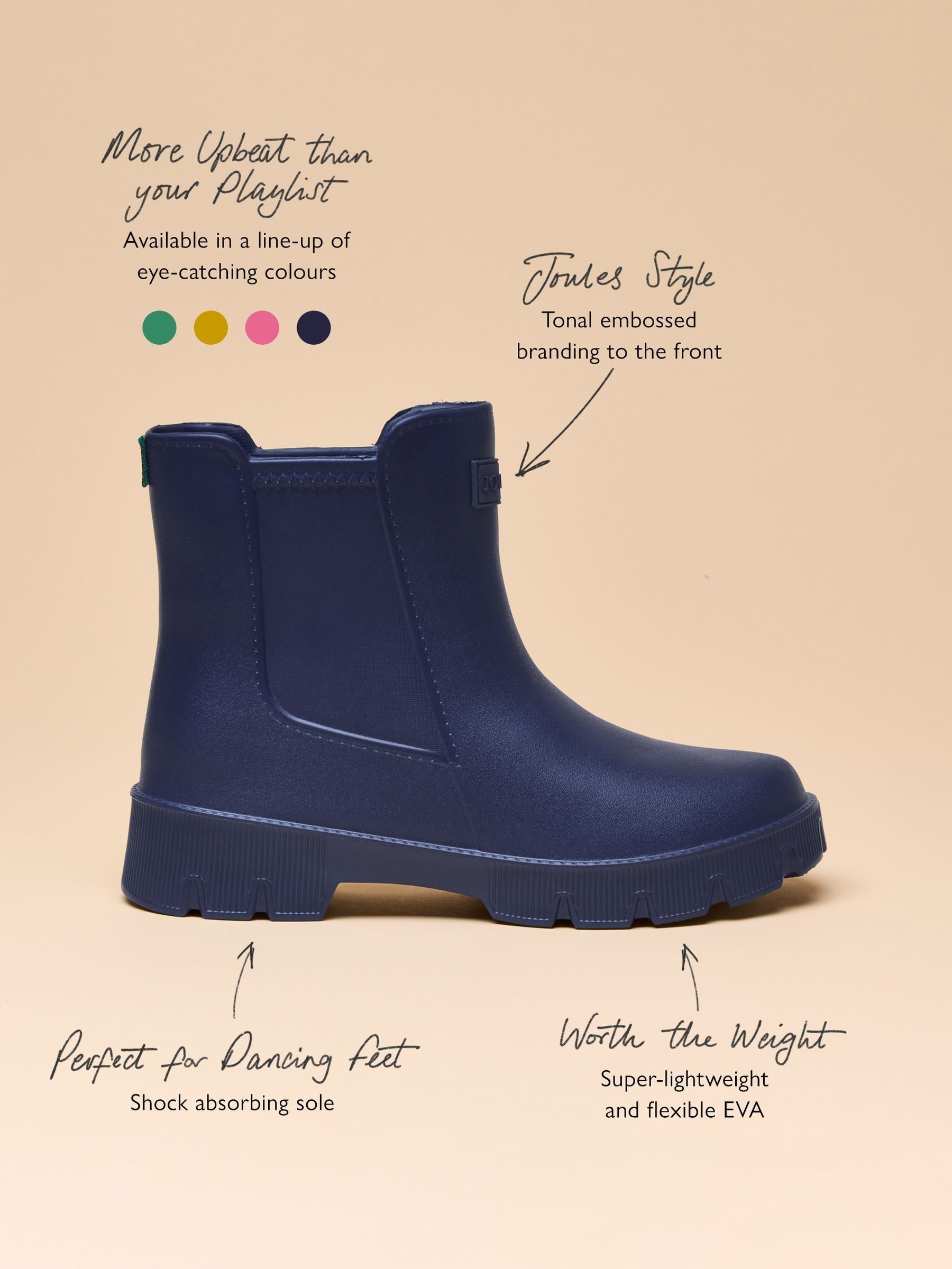 Buy Joules Raindance Navy Blue EVA Lightweight Ankle Wellies from