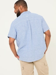 FatFace Blue Short Sleeve Micro Linen Check 100% Linen Shirt - Image 2 of 5
