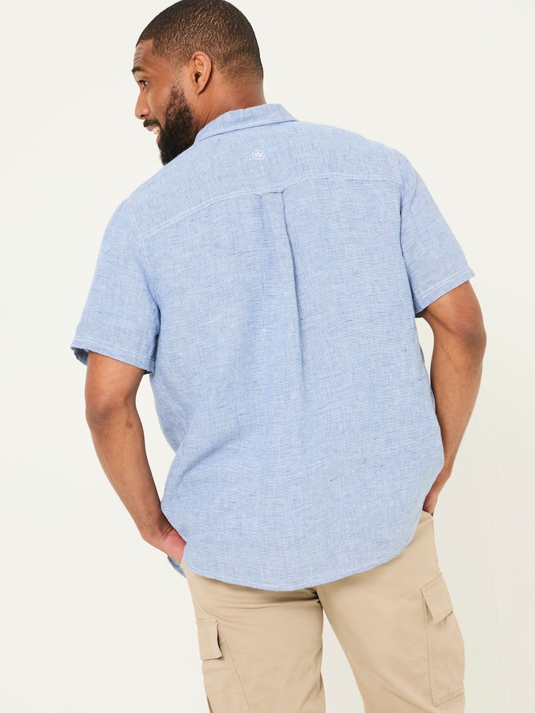 FatFace Blue Short Sleeve Micro Linen Check 100% Linen Shirt - Image 2 of 5 FatFace Blue Short Sleeve Micro Linen Check 100% Linen Shirt - Image 2 of 5