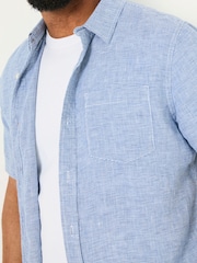 FatFace Blue Short Sleeve Micro Linen Check 100% Linen Shirt - Image 3 of 5