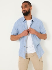 FatFace Blue Short Sleeve Micro Linen Check 100% Linen Shirt - Image 4 of 5