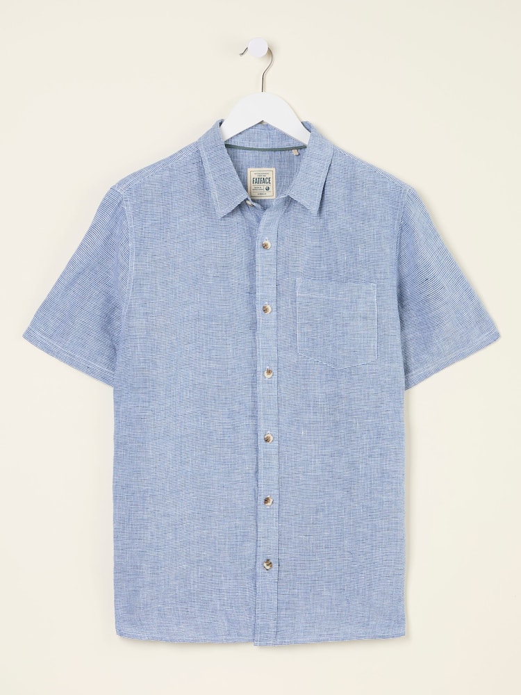 FatFace Blue Short Sleeve Micro Linen Check 100% Linen Shirt - Image 5 of 5 FatFace Blue Short Sleeve Micro Linen Check 100% Linen Shirt - Image 5 of 5