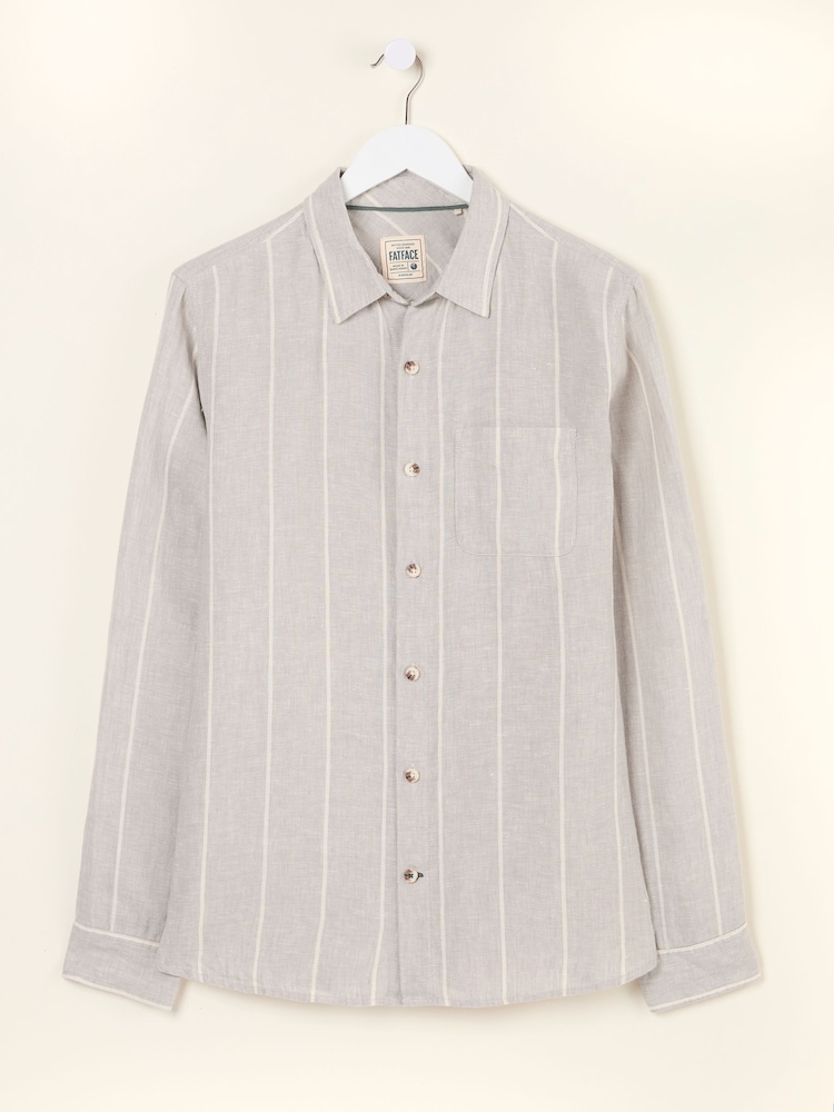 FatFace Grey Long Sleeve Linen Stripe 100% Linen Shirt - Image 5 of 5 FatFace Grey Long Sleeve Linen Stripe 100% Linen Shirt - Image 5 of 5