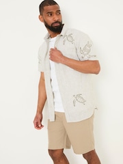 FatFace Khaki Green Short Sleeve Embroidered Turtle Shirt - Image 1 of 6