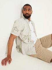 FatFace Khaki Green Short Sleeve Embroidered Turtle Shirt - Image 3 of 6