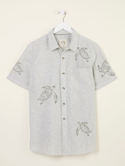 FatFace Khaki Green Short Sleeve Embroidered Turtle Shirt - Image 5 of 6