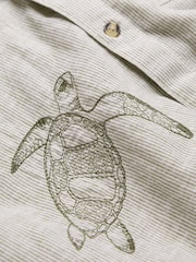 FatFace Khaki Green Short Sleeve Embroidered Turtle Shirt - Image 6 of 6