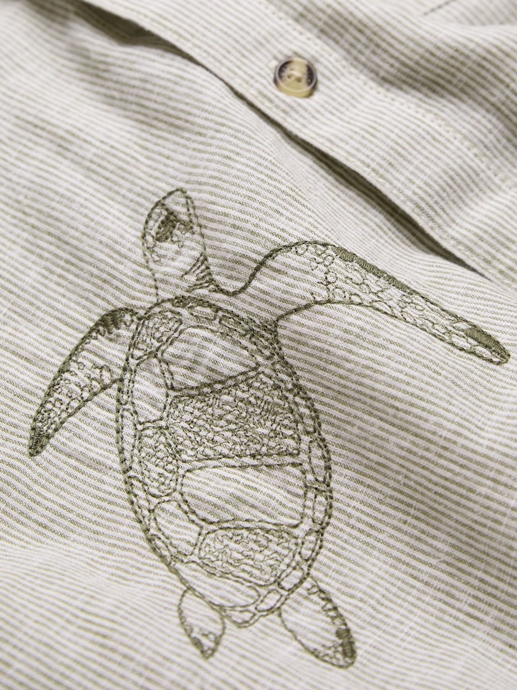 FatFace Khaki Green Short Sleeve Embroidered Turtle Shirt - Image 6 of 6