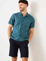 FatFace Bugle Dark Teal Blue Short Sleeve Linen Cotton Shirt - Image 2 of 9