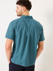 FatFace Bugle Dark Teal Blue Short Sleeve Linen Cotton Shirt - Image 3 of 9