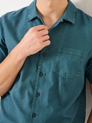 FatFace Bugle Dark Teal Blue Short Sleeve Linen Cotton Shirt - Image 5 of 9