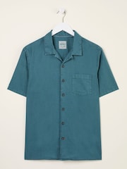 FatFace Bugle Dark Teal Blue Short Sleeve Linen Cotton Shirt - Image 9 of 9