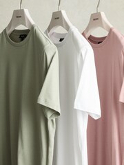 Reiss White/Dusty Rose/Pistachio Praise Cotton Crew-Neck T-Shirts 3 Pack - Image 4 of 8