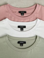 Reiss White/Dusty Rose/Pistachio Praise Cotton Crew-Neck T-Shirts 3 Pack - Image 5 of 8