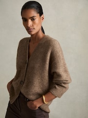 Reiss Mink Robyn Alpaca Wool-Blend Brushed Cardigan - Image 1 of 6
