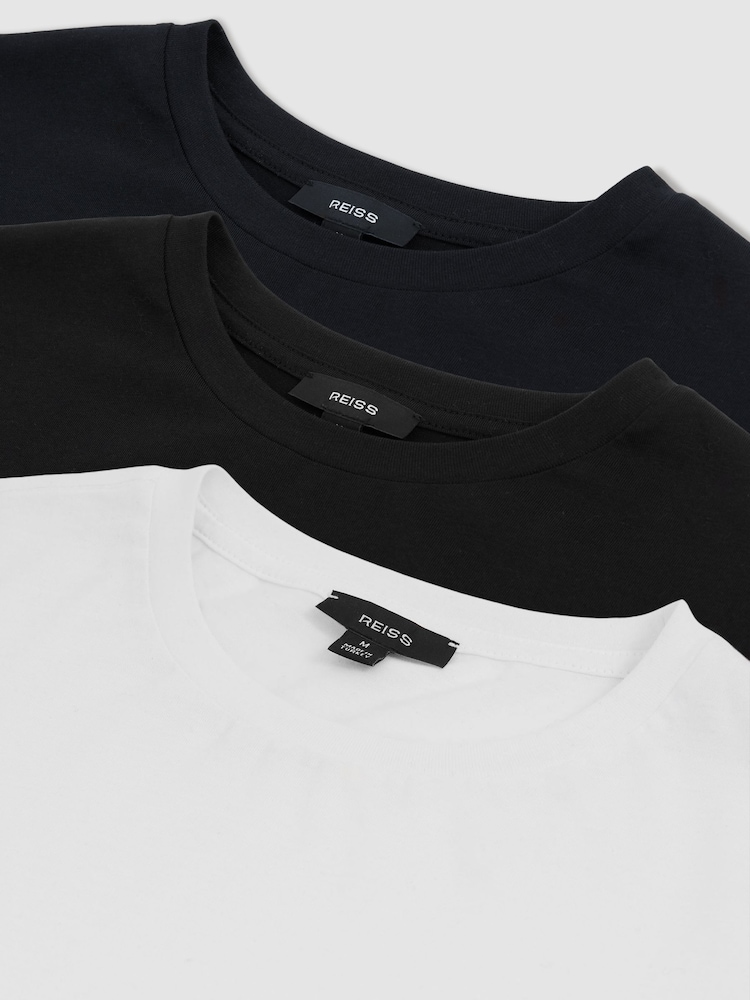 Reiss White/Black/Navy Praise Cotton Crew-Neck T-Shirts 3 Pack - Image 7 of 7 Reiss White/Black/Navy Praise Cotton Crew-Neck T-Shirts 3 Pack - Image 7 of 7