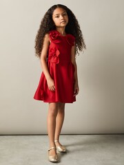 Reiss Red Polliana 13-14 yrs Scuba 3D-Flowers Flared Dress - Image 3 of 4