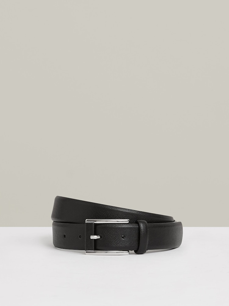 Reiss Black Remi Leather Micro-Grain Belt - Image 1 of 4