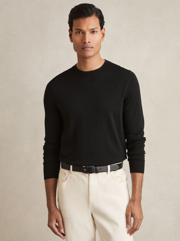 Reiss Black Remi Leather Micro-Grain Belt - Image 2 of 4