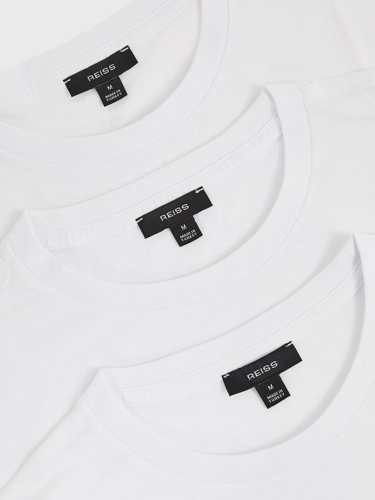 Reiss White Praise Cotton Crew-Neck T-Shirts 3 Pack - Image 6 of 6
