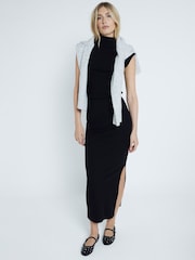 River Island Black Ribbed Roll Neck and Midi 100% Cotton Skirt 2 Piece Set - Image 1 of 7