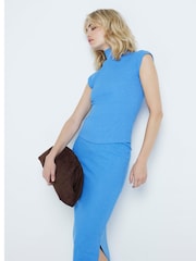 River Island Blue 2 Piece Set Ribbed Roll Neck and Midi Skirt - Image 1 of 5
