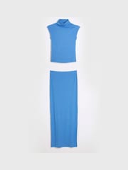 River Island Blue 2 Piece Set Ribbed Roll Neck and Midi Skirt - Image 4 of 5