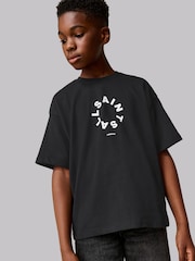 smALLSAINTS Black Oversized Tierra Crew Logo T-Shirt - Image 1 of 7