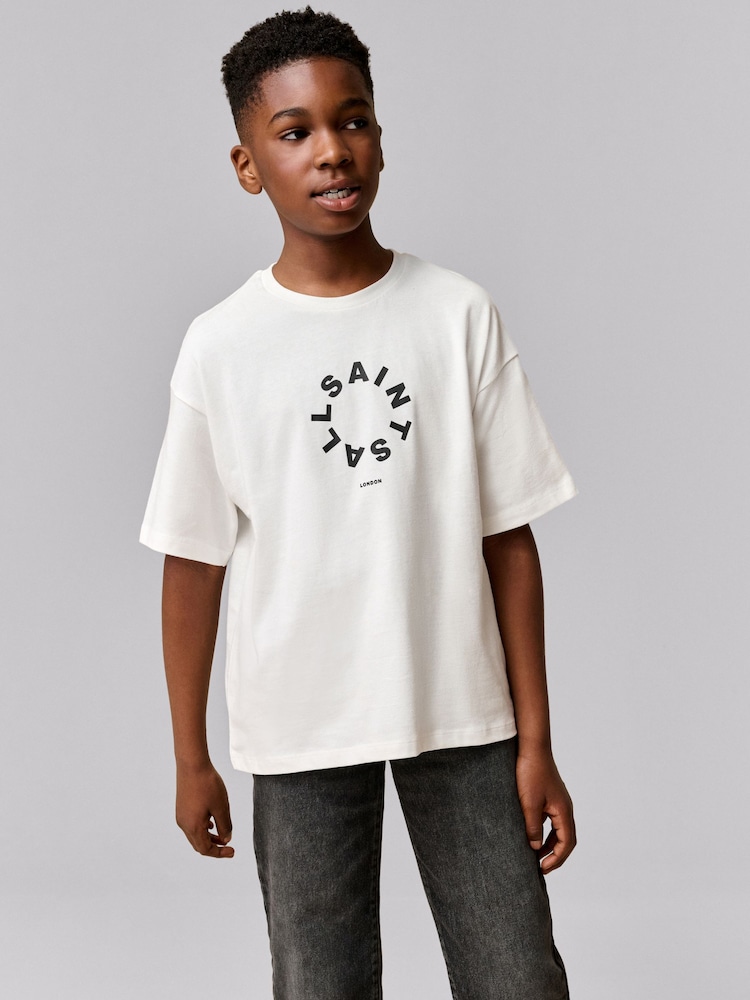 smALLSAINTS White Oversized Tierra Crew Logo T-Shirt - Image 1 of 3