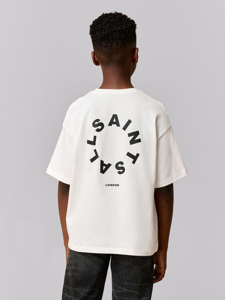 smALLSAINTS White Oversized Tierra Crew Logo T-Shirt - Image 2 of 3