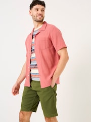 FatFace Bugle Terracotta Short Sleeve Self Stripe Linen Cotton Shirt - Image 1 of 6