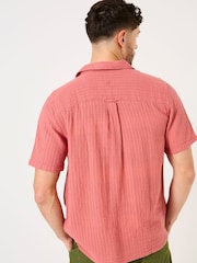 FatFace Bugle Terracotta Short Sleeve Self Stripe Linen Cotton Shirt - Image 2 of 6