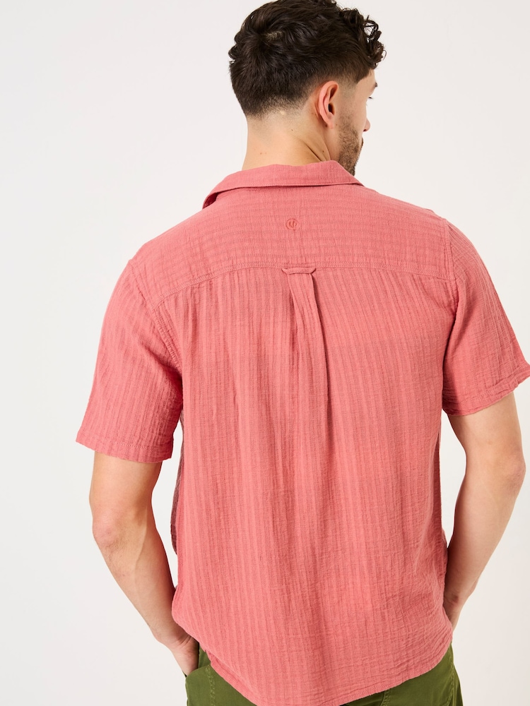 FatFace Bugle Terracotta Short Sleeve Self Stripe Linen Cotton Shirt - Image 2 of 6