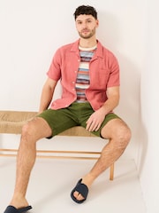 FatFace Bugle Terracotta Short Sleeve Self Stripe Linen Cotton Shirt - Image 3 of 6