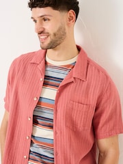 FatFace Bugle Terracotta Short Sleeve Self Stripe Linen Cotton Shirt - Image 4 of 6