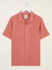 FatFace Bugle Terracotta Short Sleeve Self Stripe Linen Cotton Shirt - Image 5 of 6