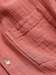 FatFace Bugle Terracotta Short Sleeve Self Stripe Linen Cotton Shirt - Image 6 of 6