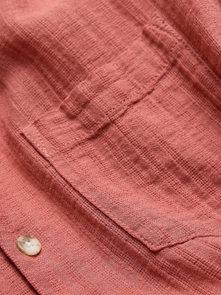 FatFace Bugle Terracotta Short Sleeve Self Stripe Linen Cotton Shirt - Image 6 of 6