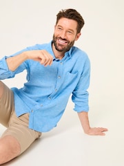 FatFace Bugle Bright Blue Linen Cotton Shirt - Image 4 of 5
