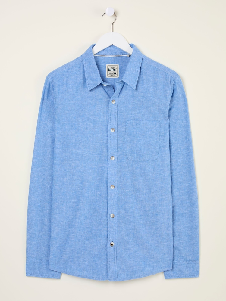 FatFace Bugle Bright Blue Linen Cotton Shirt - Image 5 of 5