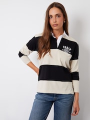 Threadbare Black Stripe Paris Embroidery Rugby 100% Cotton Shirt - Image 1 of 5