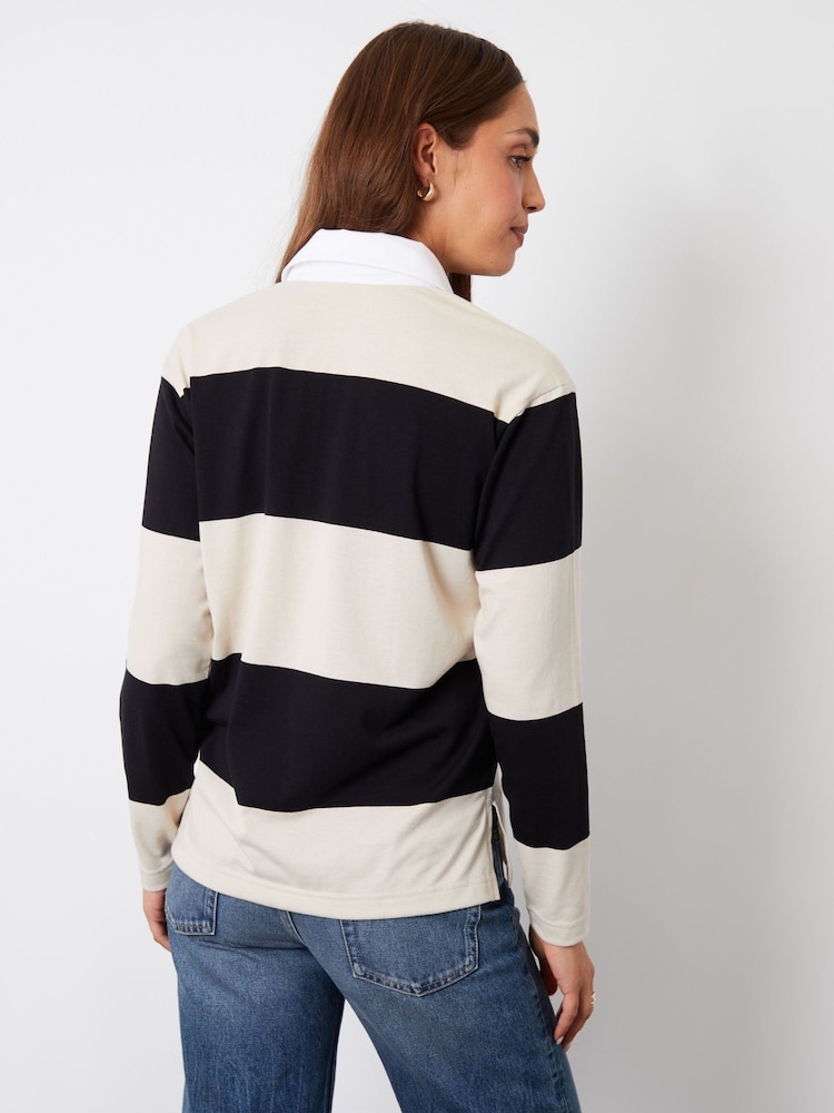 Threadbare Black Stripe Paris Embroidery Rugby 100% Cotton Shirt - Image 2 of 5