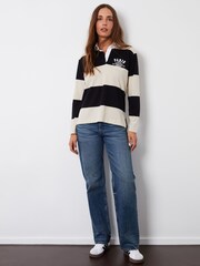 Threadbare Black Stripe Paris Embroidery Rugby 100% Cotton Shirt - Image 3 of 5