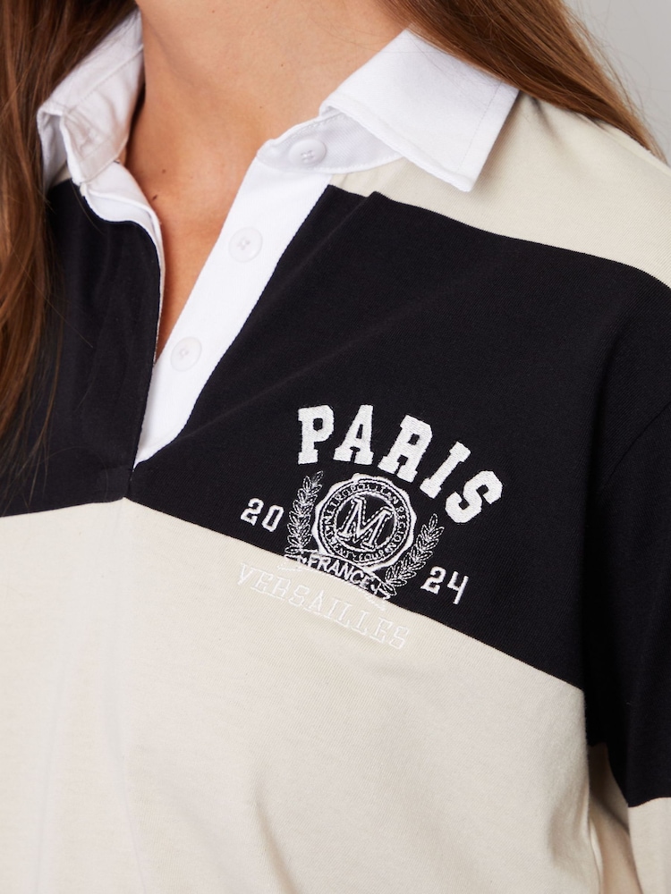 Threadbare Black Stripe Paris Embroidery Rugby 100% Cotton Shirt - Image 5 of 5