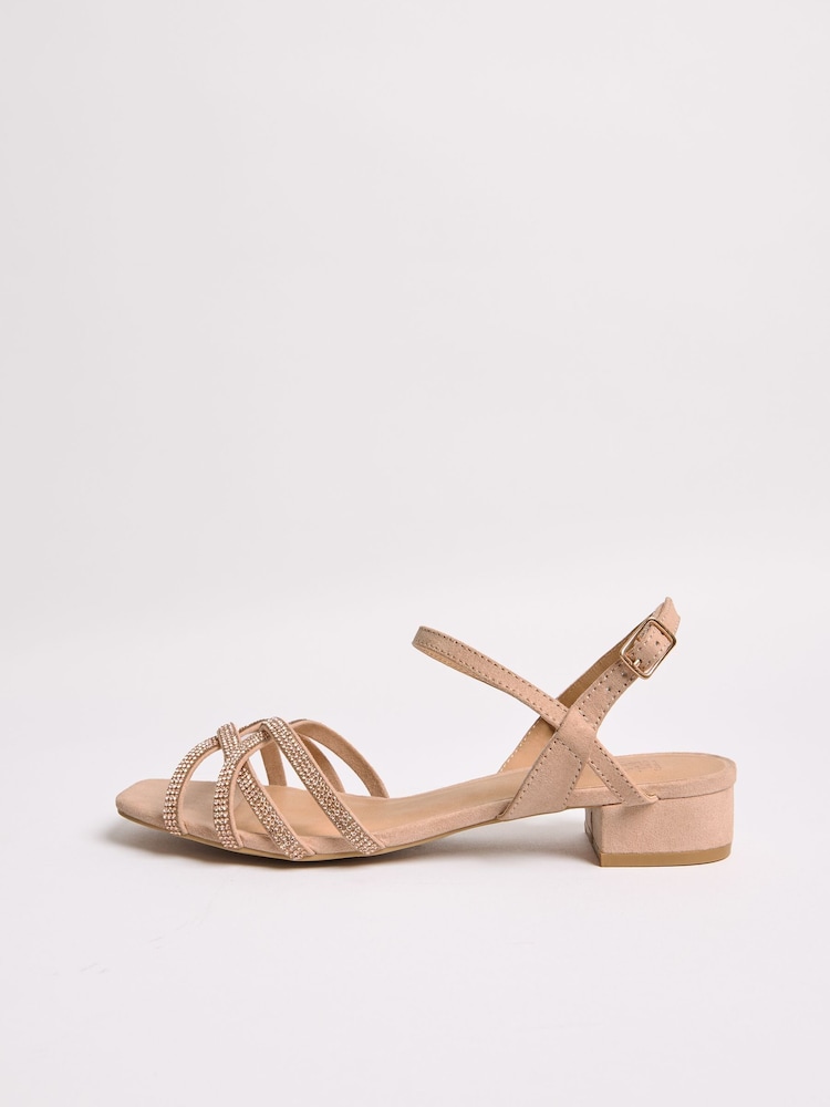 Friends Like These Nude Wide Fit Low Block Heel Diamante Occasion Sandals - Image 5 of 5