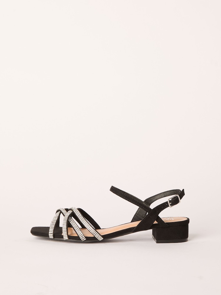 Friends Like These Black Wide Fit Low Block Heel Diamante Occasion Sandals - Image 5 of 5