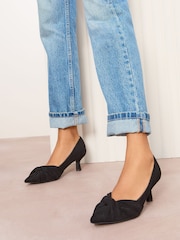 Friends Like These Black Twist Detail Kitten Heel Faux Suede Courts - Image 1 of 5